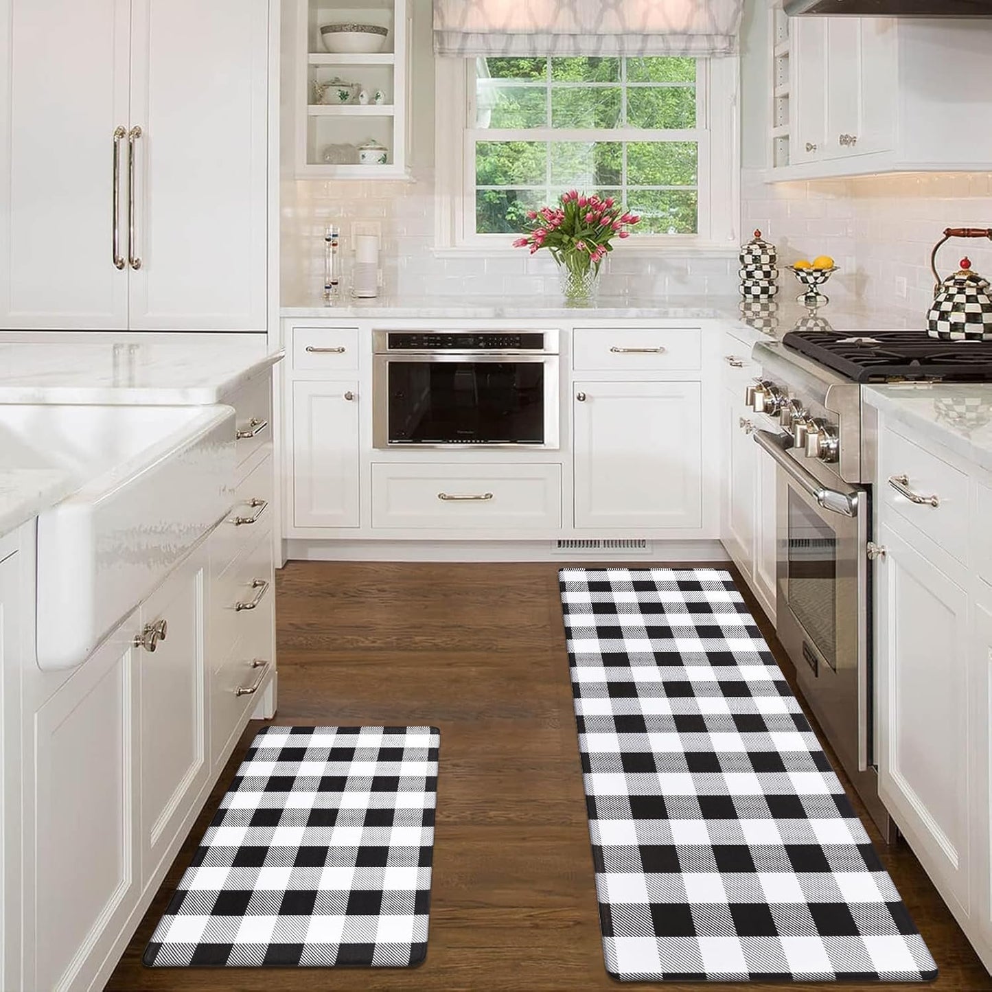 anti Fatigue Kitchen Mat Set of 2, Farmhouse Kitchen Rugs Non Skid Washable, Cushioned Kitchen Mats for Floor, Waterproof Memory Foam Kitchen Floor Mats, Standing Desk Mat Kitchen Runner Carpet