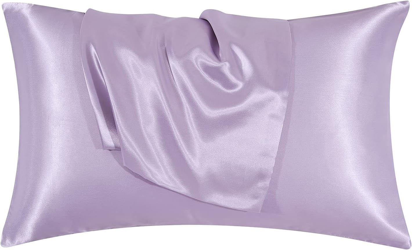 Satin Pillowcase Queen Set of 2, Soft Pillowcases for Hair and Skin Similar to Silk, Lavender Pillow Cases 2 Pack with Envelope Closure, 20X30 Inches