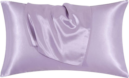 Satin Pillowcase Queen Set of 2, Soft Pillowcases for Hair and Skin Similar to Silk, Lavender Pillow Cases 2 Pack with Envelope Closure, 20X30 Inches