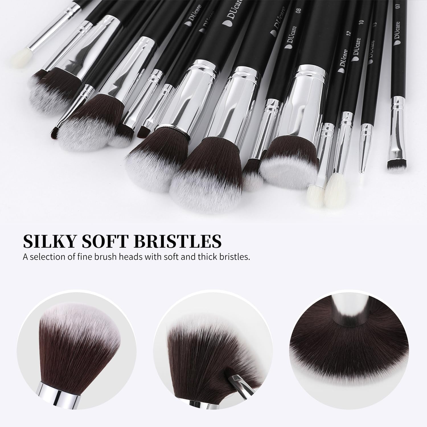Makeup Brushes with Bag,15Pcs Makeup Brush Set Christmas Gift Travel Kabuki Foundation Blending Blush Eyeliner Shadow Brow Concealer Brushes Kit Black
