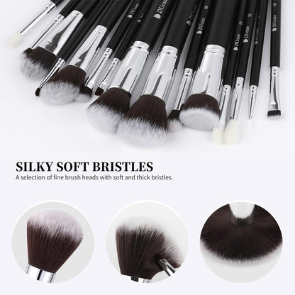 Makeup Brushes with Bag,15Pcs Makeup Brush Set Christmas Gift Travel Kabuki Foundation Blending Blush Eyeliner Shadow Brow Concealer Brushes Kit Black