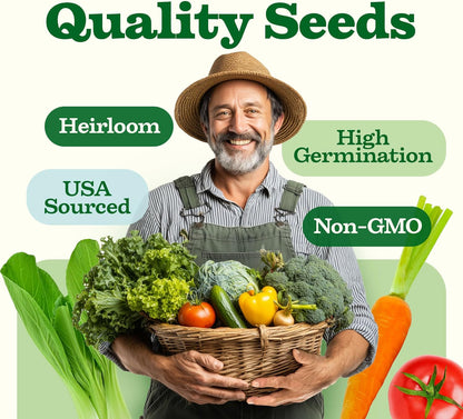 𝗨𝗦𝗔 𝗣𝗥𝗘𝗠𝗜𝗨𝗠 55 Vegetable Seeds Pack 28,000+ Non-Gmo Heirloom Seeds for Planting Vegetables, Survival Seed Vault, Garden Kit for Spring Fall Winter, Gift for Gardeners