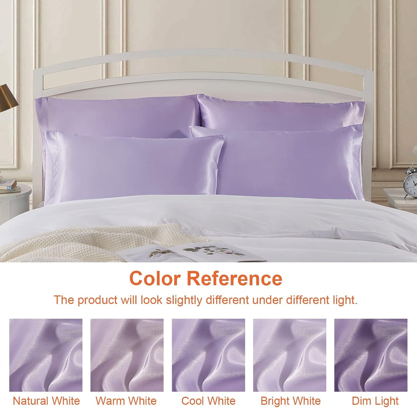 Satin Pillowcase Queen Set of 2, Soft Pillowcases for Hair and Skin Similar to Silk, Lavender Pillow Cases 2 Pack with Envelope Closure, 20X30 Inches