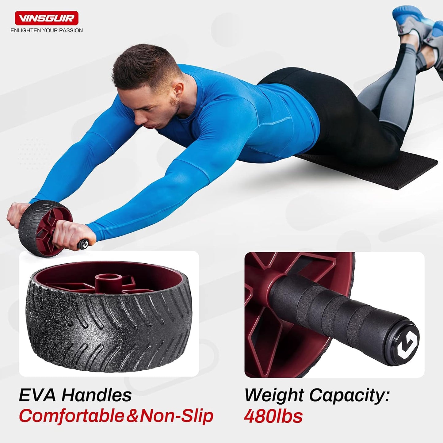 Ultra-Wide Ab Roller Wheel, Abs Workout Equipment for Abdominal & Core Strength Training, Exercise Wheels for Home Gym Fitness, Ab Machine with Knee Pad Accessories