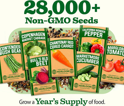 𝗨𝗦𝗔 𝗣𝗥𝗘𝗠𝗜𝗨𝗠 55 Vegetable Seeds Pack 28,000+ Non-Gmo Heirloom Seeds for Planting Vegetables, Survival Seed Vault, Garden Kit for Spring Fall Winter, Gift for Gardeners