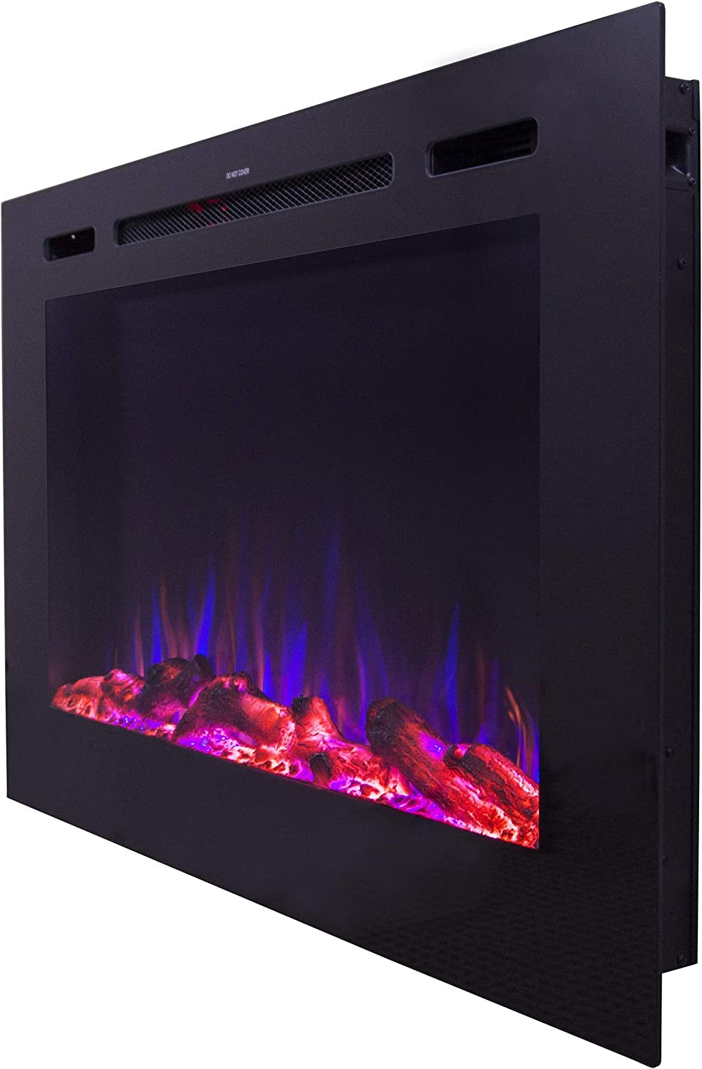 Smart Electric Fireplace-The Forte 40" Recessed Mounted-30 Realistic Ember Color/Flame Options-1,500W Heater W/Thermostat-Black-Log & Crystal Hearth Options-Alexa/Wifi Enabled