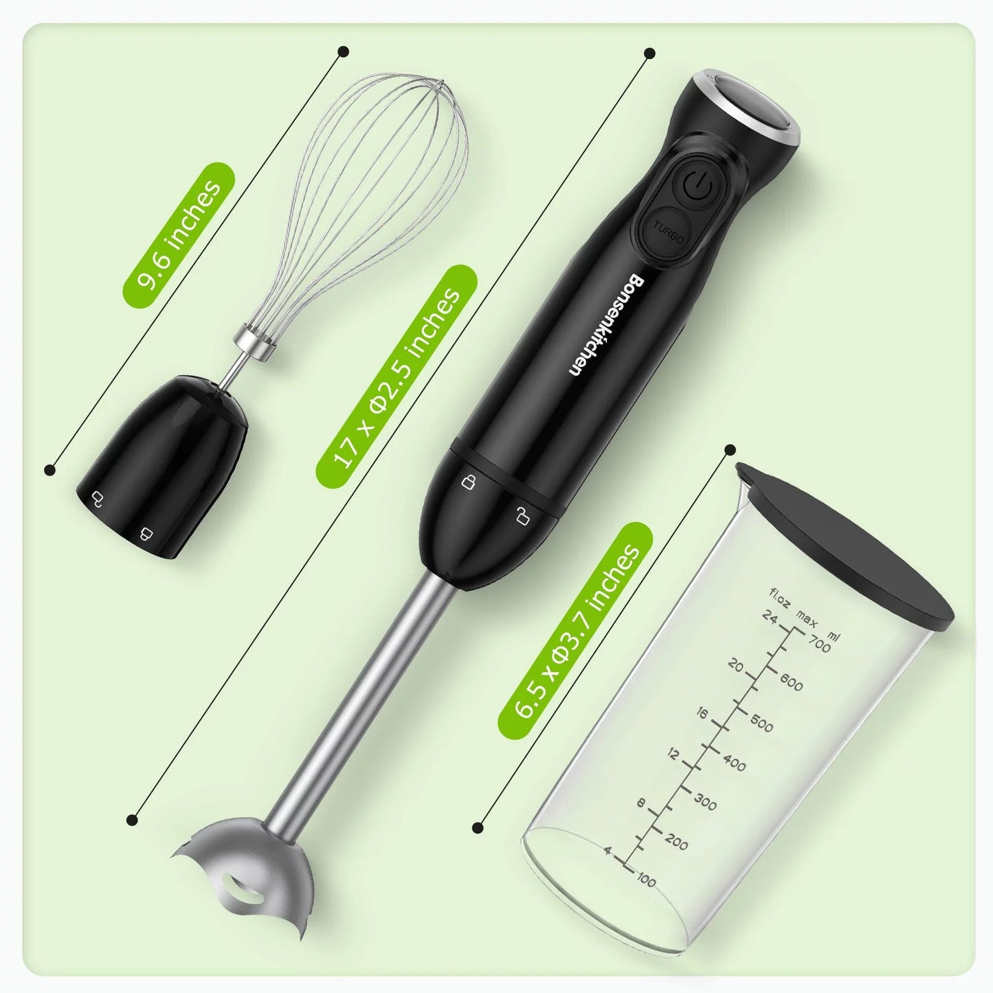 3 in 1 Immersion Blender with Egg Whisk & 700Ml Measuring Cup, 12 Speed Hand Blender