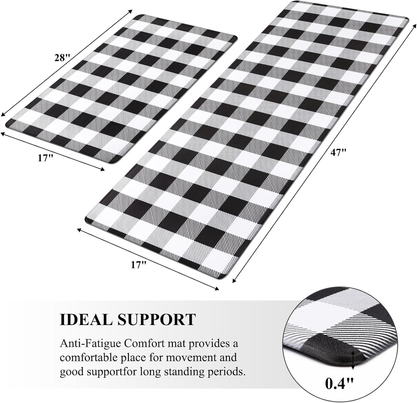anti Fatigue Kitchen Mat Set of 2, Farmhouse Kitchen Rugs Non Skid Washable, Cushioned Kitchen Mats for Floor, Waterproof Memory Foam Kitchen Floor Mats, Standing Desk Mat Kitchen Runner Carpet