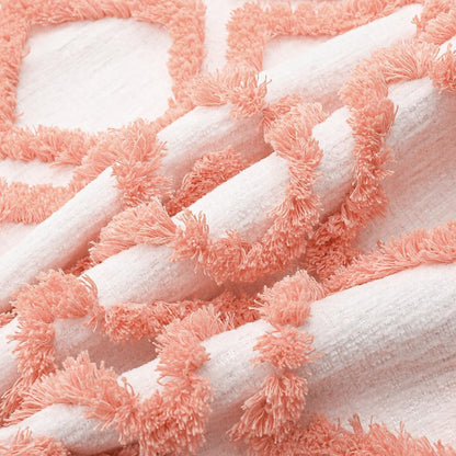 Boho Pink Lumbar Throw Pillow Cover 12X20 Inch with Tassels, Moroccan Tufted Cream Chenille Fabric Small Accent Textured Cushion Case for Bed Couch, 1 PC