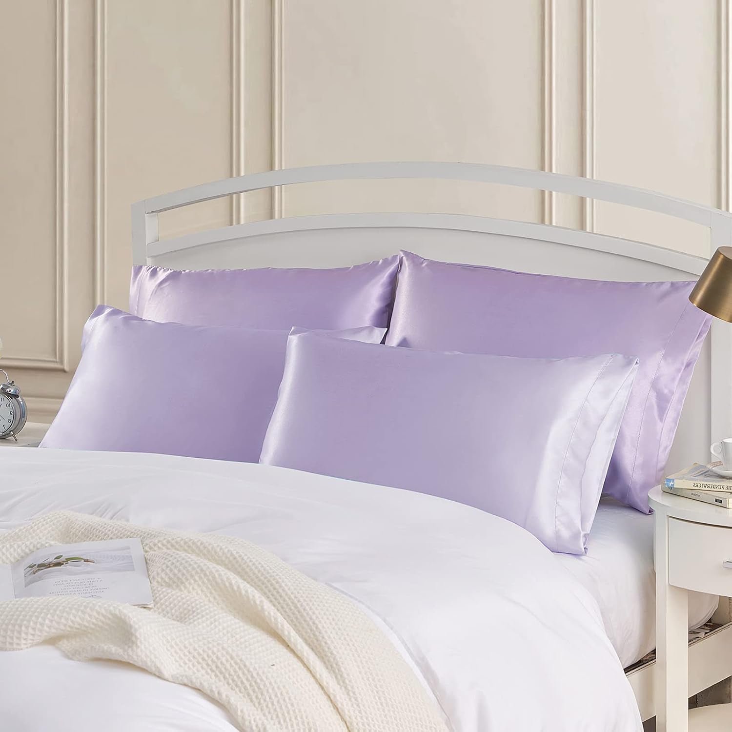 Satin Pillowcase Queen Set of 2, Soft Pillowcases for Hair and Skin Similar to Silk, Lavender Pillow Cases 2 Pack with Envelope Closure, 20X30 Inches