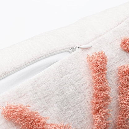 Boho Pink Lumbar Throw Pillow Cover 12X20 Inch with Tassels, Moroccan Tufted Cream Chenille Fabric Small Accent Textured Cushion Case for Bed Couch, 1 PC