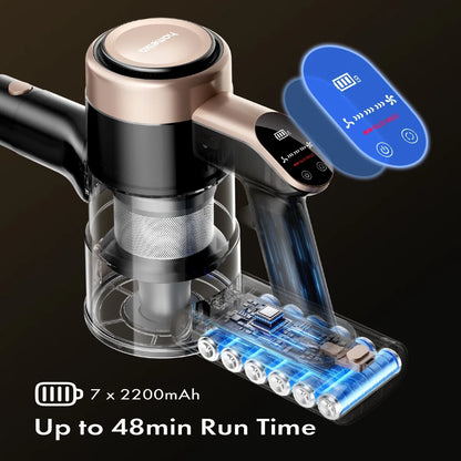 Cordless Vacuum Cleaner, 300W 23Kpa Powerful Suction Vacuum with LED Display, 3 Suction, 48Mins Runtime, Lightweight Stick Cleaner with Sofa Brush for Hard Floor/Carpet/Pet Hair/Car, Black