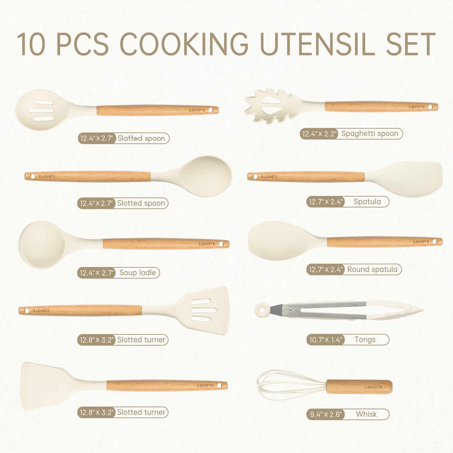 10-Piece Silicone and Wood Cooking Utensil Set, Heat-Resistant, Safe for Nonstick Cookware