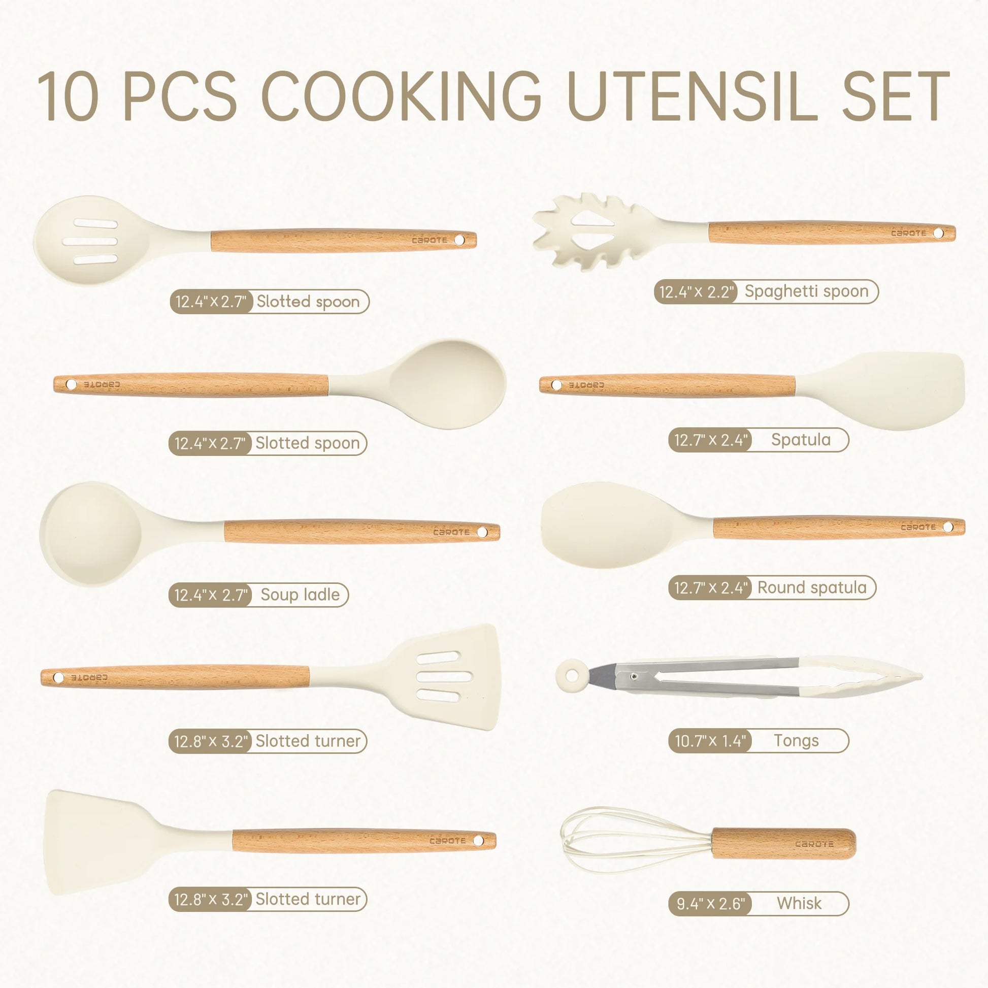 10-Piece Silicone and Wood Cooking Utensil Set, Heat-Resistant, Safe for Nonstick Cookware