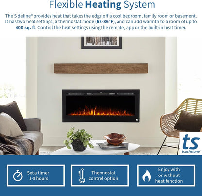 Smart Electric Fireplace-The Forte 40" Recessed Mounted-30 Realistic Ember Color/Flame Options-1,500W Heater W/Thermostat-Black-Log & Crystal Hearth Options-Alexa/Wifi Enabled