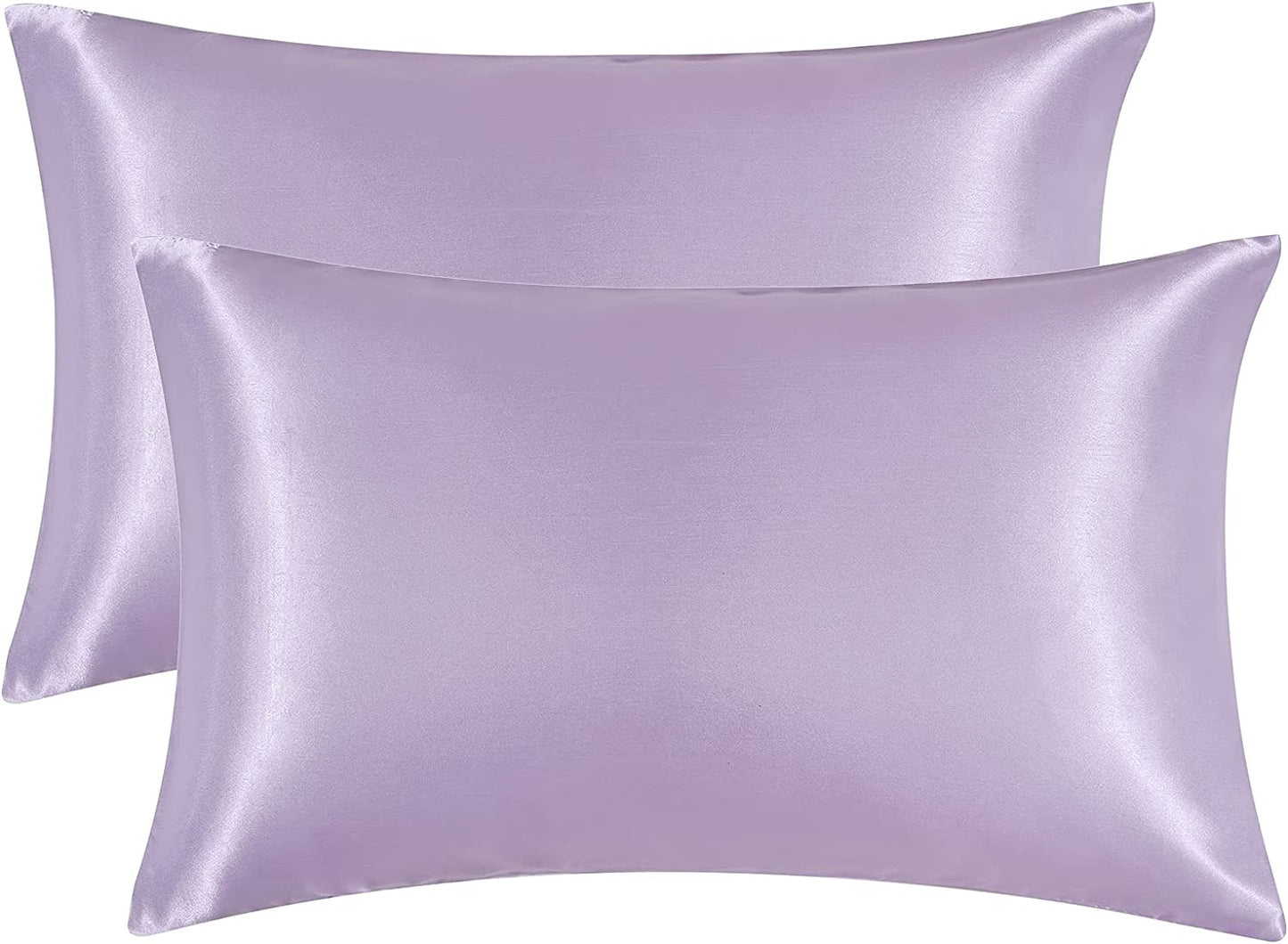 Satin Pillowcase Queen Set of 2, Soft Pillowcases for Hair and Skin Similar to Silk, Lavender Pillow Cases 2 Pack with Envelope Closure, 20X30 Inches