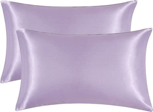 Satin Pillowcase Queen Set of 2, Soft Pillowcases for Hair and Skin Similar to Silk, Lavender Pillow Cases 2 Pack with Envelope Closure, 20X30 Inches