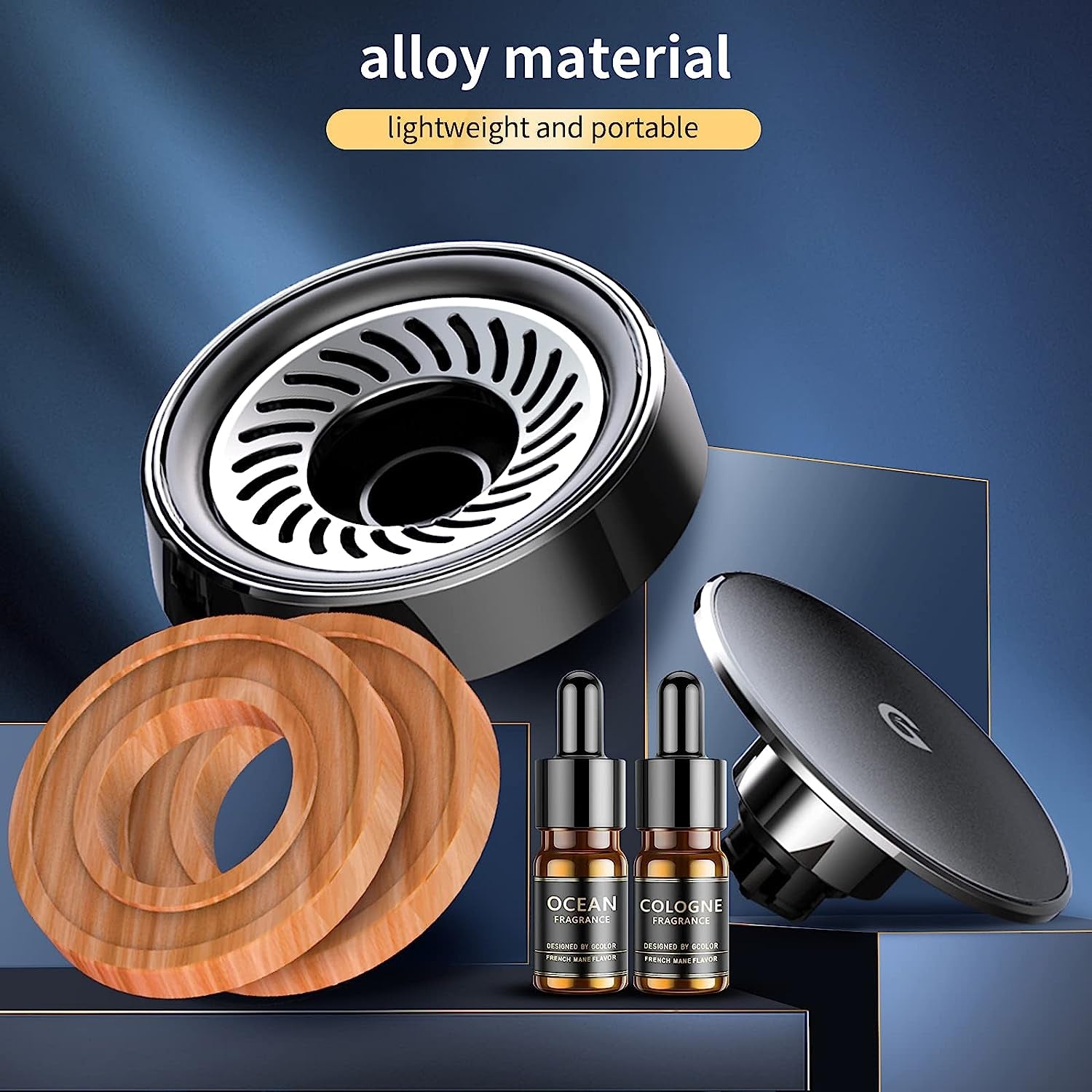 Car Air Fresheners Long Lasting Fragrant, Car Perfume Diffuser Essential Oil Diffuser 【Cologne, Marine】Zinc Alloy Material and 2 Fragrance Tablets and Perfume, for Car Office Home